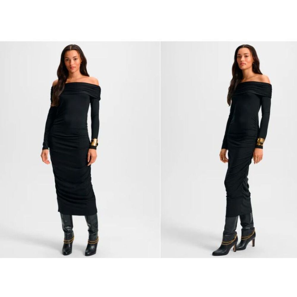 Veronica Beard Women's Tinette Off The Shoulder Midi Dress XS NWT 369 BLACK